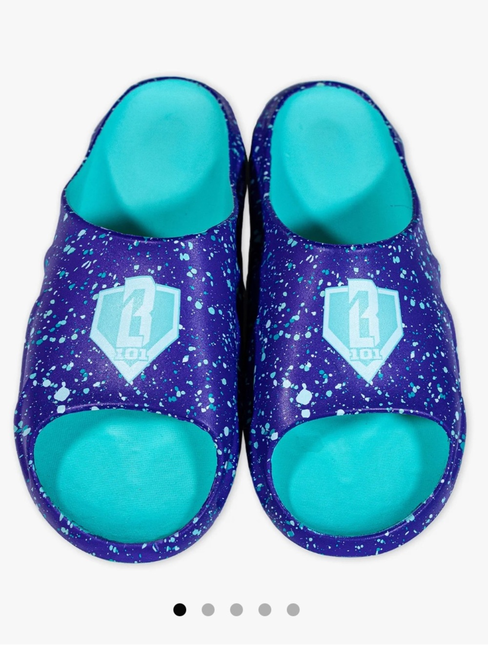 Baseball Lifestyle 101 Youth Slides - Splatter Purple with Aqua